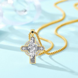 Thanches Cross Medal Necklace for Men Women 925 Sterling Silver St Michael/St Jude/St Andrew/St Christopher/St Joseph/St Raphael/St Sebastian/Jesus Crucifix/Virgin Mary Miraculous Archangel Protect