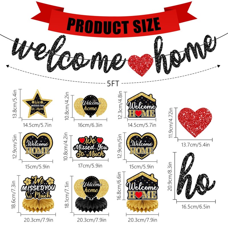 Welcome Home Decorations | Pre-Strung Glitter Welcome Home Banner and