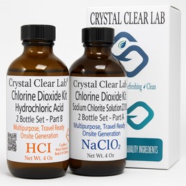 Crystal Clear Lab Chlorine Dioxide Kit | Hydrochloric Acid 4-5% (HCl) : Sodium Solution (8oz) Liquid Set