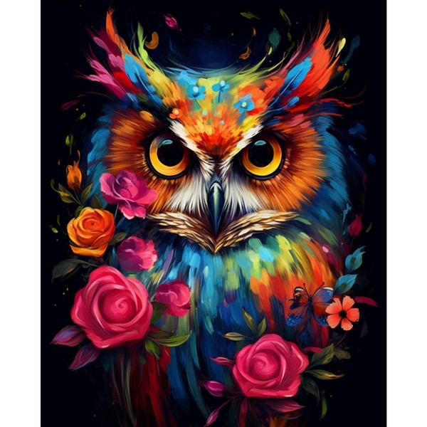 Tucocoo Owl Portrait Paint by Numbers Kits 16x20 inch Canvas DIY Digital Oil Painting for Adults with Brushes and Acrylic Pigment -Animal Rose Flowers Hand-Painted for Home Decor Gift (Without Frame)