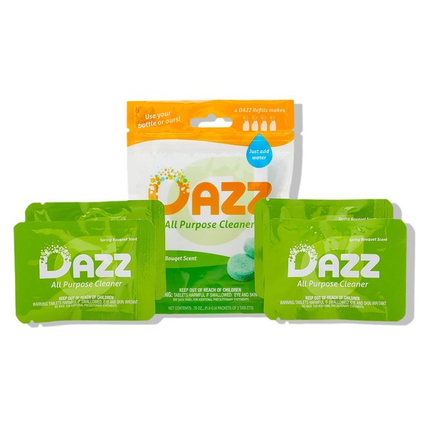 DAZZ All Purpose Cleaner Refill Pack (Makes 4 Bottles) All Natural Multisurface Household Cleaner Spray - Eco Friendly, Non Toxic - Safe for Kids & Pets