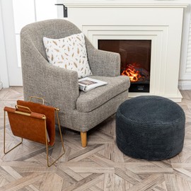 Pouf Ottoman Unstuffed,Pouf Ottoman Foot Rest(No Filler),Soft Foot Stool, 20"x20"x12" Inches Fuzzy Chair, Floor Pouf Chair,Foot Rest with Storage for Living Room, Bedroom (Dark Gray Pouf Cover)