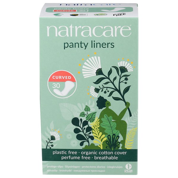 Natracare Natural Organic Curved Panty Liners, Made with Certified Organic Cotton, Ecologically Certified Cellulose Pulp and Plant Starch (1 Pack, 30 Liners Total)