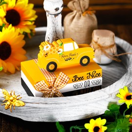 Jetec Sunflower Table Decor Spring Tiered Tray Decor Decorative Book Stack Sign Sunflower Wooden Signs for Home Table Shelf Office Desk Decorations