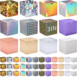 48 Pack Colorful Gift Boxes Small Cardboard Boxes with Lids Bulk Square Kraft Paper Cube Boxes Easy Assemble for Crafting Cupcake Christmas Wedding Presents Birthday(Holographic,3 x 3 x 3 Inch)