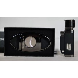 Moretti Quad Flame Cigar Lighter W/Punch - Gunmetal PLUS ZEDERKOFF CUTTER SET