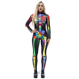 Honeystore Women's Skeleton Halloween Costume Catsuit Bodysuit Cosplay Jumpsuits BAX014 XL