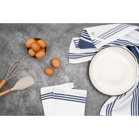 Blue Kitchen Towels - 6 Pack, 100% Cotton, 30"x20" Blue Stripes Cotton Tea Towels with Hanging Loop - Absorbent, Durable, and Washable Indigo Dish Towels - Lint-Free Indigo Kitchen Towels (6 Pack)