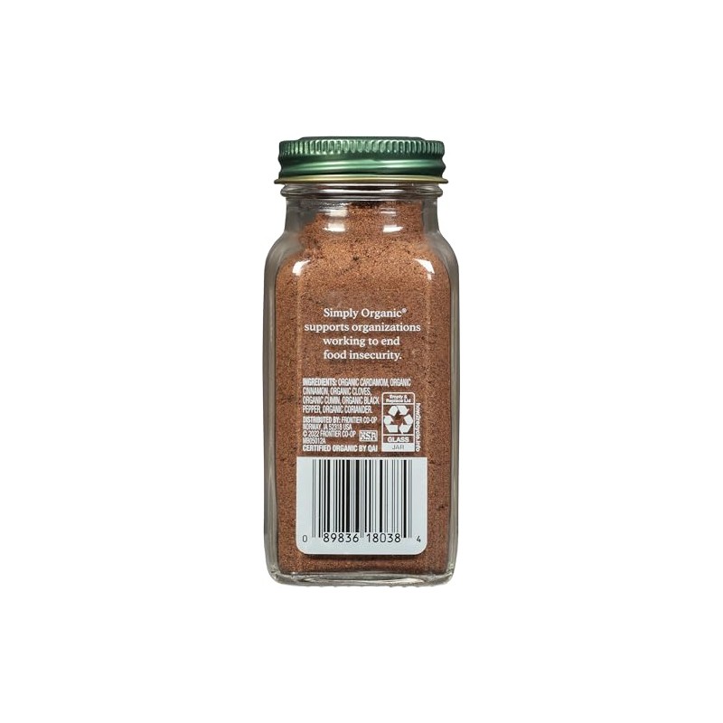 Simply Organic Garam Masala, 3-Ounce Jar, Northern Indian Spice Blend,