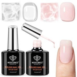 Gel constructor de uñas, 2 piezas de gel constructor de uñas transparente y cubriente nude, 8 en 1 gel constructor de uñas duro LED para construcción de ápices, engrosamiento de uñas, gel de