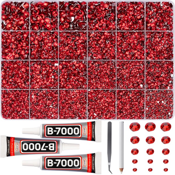27500Pcs Red Resin Rhinestones for Bedazzling Crafting, 2-6mm Mixed Sizes