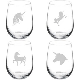 MIP Set of 4 Wine Glass Gift Unicorn Collection (17 oz Stemless)