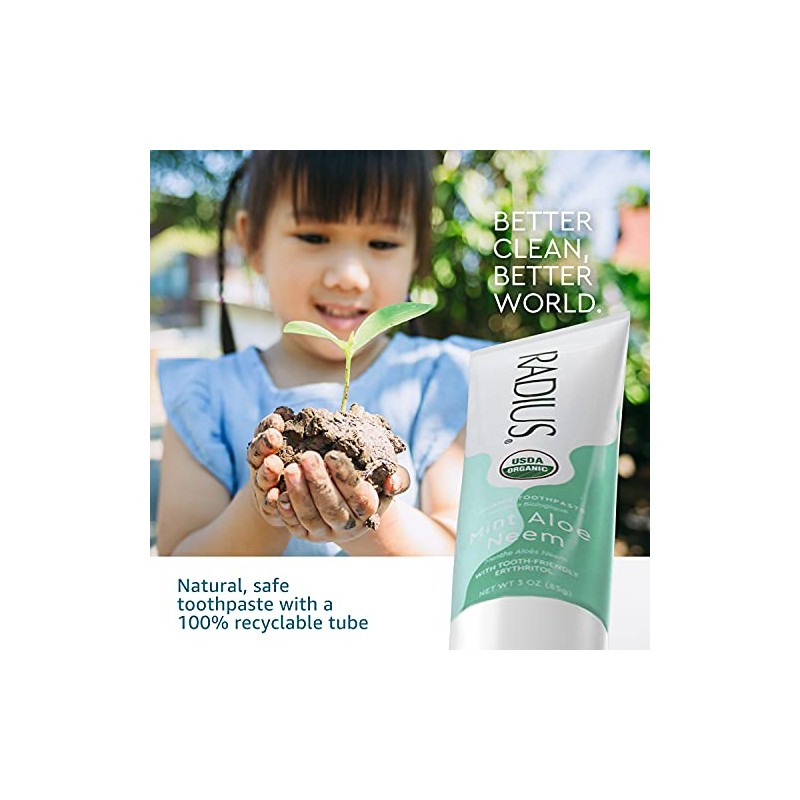 RADIUS USDA Organic Toothpaste 3oz Non Toxic Chemical-Free Gluten-Free Designed