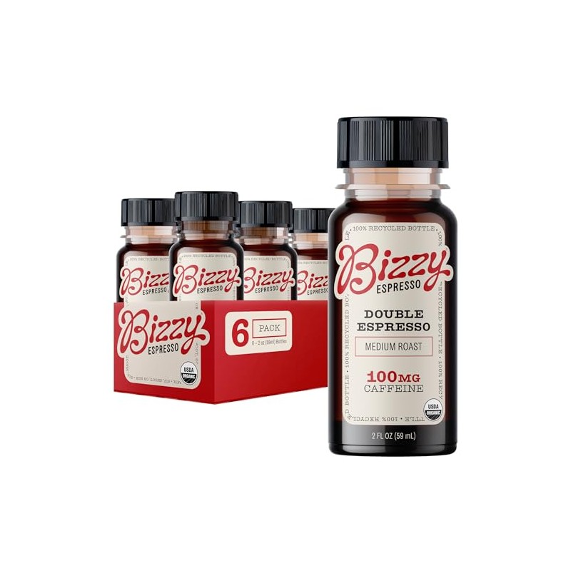 Bizzy Organic Double Espresso Shots, Medium Roast Coffee, 100 mg