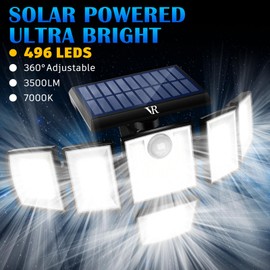 VENSSTNOR Solar Motion Sensor Flood Lights Outdoor - 496LEDs 3500LM 3 Lighting Modes 3 Levels Brightness, 6 Heads 360° Illumination, IP65 Solar Security Lights,for Porch Yard Patio Garage(2 Packs)