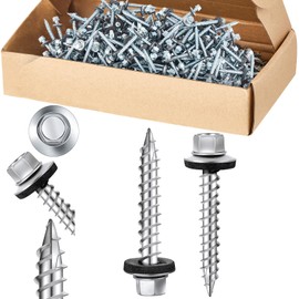 Tandefio Metal Roofing Screws (500) #10 x 1-1/2" Zinc Hex Head with Rubber Washer Sheet Roof Screws Self Tapping Metal to Wood Siding Screw