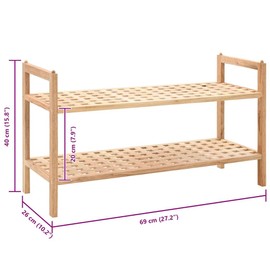 vidaXL Solid Walnut Wood Shoe Rack - 27.2"x10.2"x15.7" Beige 2 Shelf Organizer for Entryway/Hallway Footwear Storage