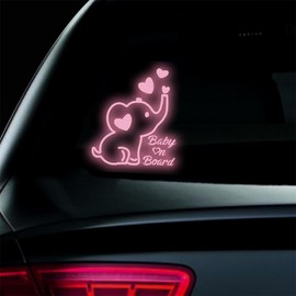 Vesvory High Intensity Reflective Baby on Board Car Sticker Waterproof Cute Animal Baby in Car Decals Safety Warning Sign Kids on Board Decal for Car Bumper Window (Pink)