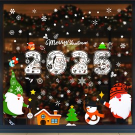 Christmas Window Clings - 131Pcs Christmas Windows Stickers for Glass, Non-Adhesive Static PVC, Gnomes, New Year 2025, Xmas Trees, Snowflakes, Christmas Window Decorations, Xmas Decor, 6 Sheets