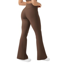 AB-Eleven Women's Yoga Pants Bootcut Flare Leggings Flared Bell Bottom Leggings High-Waisted Workout Pants Tummy Control Brown