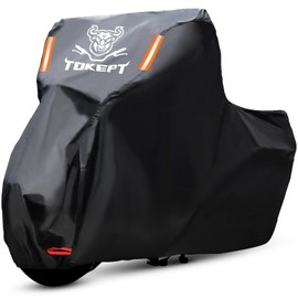 Tokept Black Motorcycle Cover, 210D Oxford Fabric All Weather Water Sun Protection, 96 inch Vehicle Cover for Harley Davidson Honda Suzuki Kawasaki Yamaha (XL)