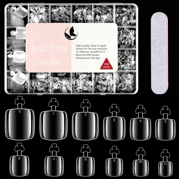 MAGIC ARMOR 480 Pieces Clear Toe Nail Tips, 12 Sizes,