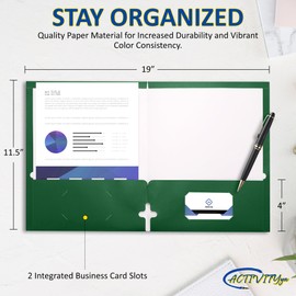 10 Pack Two Pocket Folders, Green, Strong Thick Paper Folders, for Letter Size, by ACTIVITYya
