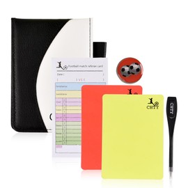 JasCherry Football Sports Referee Cards Set PCV Red Card Yellow Card with Referee Whistle Trainer Bag Score Book Pencil