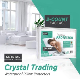 Crystal Trading Waterproof Pillow Protectors - Quiet Water & Bug Resistant Pillow Encasement for Queen/King & Standard Sized Pillows - 2 Piece Home & Hospital Covers (King)