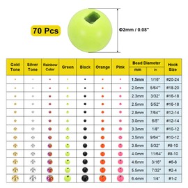 PATIKIL Fly Tying Tungsten Beads, 70 Pcs 2mm / 0.08 Inch Tungsten Slotted Bead Round Ball for Fly Tying Jig Hooks Fishing Materials, Green