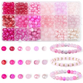 DUQGUHO Pink Glass Beads 360 Pcs 8mm Big Hole Colored Bead for Bracelet Making Bracelet Necklace Glass Beads Earring Anklet DIY Crafts Jewelry Making