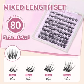 SIMER Lash Clusters D Curl 10-16mm Mixed DIY Eyelash Extensions 80PCS Cluster Lashes Individual Eyelash Reusable Wispy Natural Lash Extensions DIY at Home, Tuberose