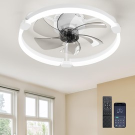 Ensenior 20'' Low Profile Ceiling Fans with Lights and Remote, Fandelier Ceiling Fan Flush Mount, APP Control, 6 Speed & 3000K-6500K Stepless Dimmable Small Ceiling Fan with Light for Bedroom - White