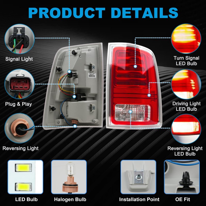 LED Tail Lights Compatible with 2013-2018 Dodge Ram 1500 2014-2018