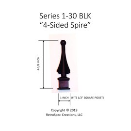 100 Each for 1/2” Black Plastic Finial Tops for Iron Picket Fence 4-Sided Spire - #1-30