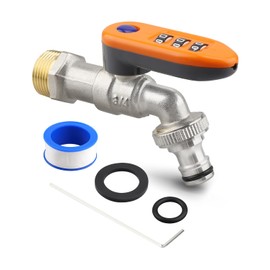 Quwfesudy Upgraded Outdoor Faucet Lock System - Gate Valve LockoutDevice, Handle Password Lock Integrated, with Orange Handle Brass