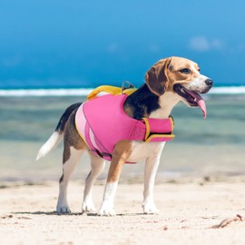 Queenmore Dog Life Jacket,Dog Life Vest for Swimming Boating,Life Jackets for Large Medium Dogs,Ripstop Pet Life Vests with Strong Rescue Pink,L