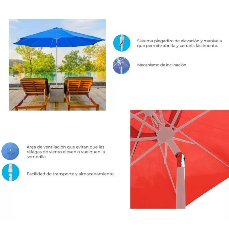 Macoll Sombrilla Jardin Plegable Con Manivela 2.5m Diametro Aoking