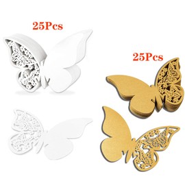 Pack of 50 Butterfly Place Cards, Butterfly Place Cards, Butterfly Decoration, Beautiful Hollow Pattern, for Dining Table, Wedding, Party and Home Decoration, Birthdays, Anniversaries (White and