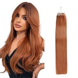 Saisifen Micro Loop Hair Extensions 30# Auburn Straight Human Hair Bulk (50 Strands,1g/Strands) Micro Link Human Hair Extension for Women 24 Inches (60cm)