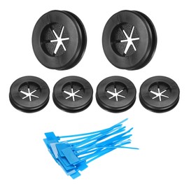 sourcing map 6Pcs 9/16"(14mm) ID, 5/8" (16mm) Drill Hole, Double Sided Grommets Round Firewall Hole Plug with Marker Cable Ties for Home Office Cable Wire Protection, Black