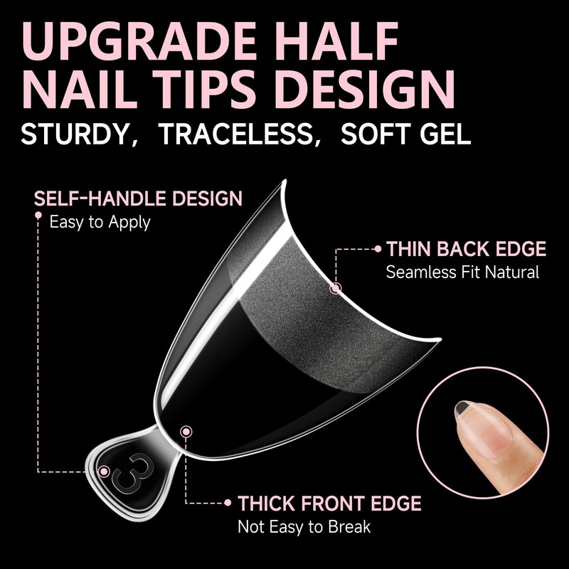 UNA GELLA Almond Gel Nail Tips Short: Half Cover Almond