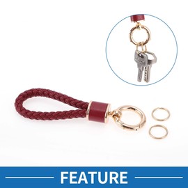 A ABSOPRO Car Keychain Universal Key Chain with Ring for Key Fobs for Home for Women Faux Leather Dark Red Gold Tone