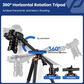 Fotopro Horizontal Camera Tripod 62.6 Inch Carbon Fiber 360 Degree Ball Head Quick Release Plate DSLR Tripod for Travel Camera Video Camcorder