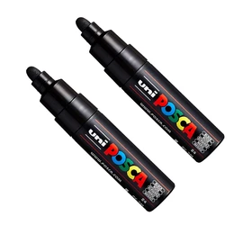 Posca PC-7M Paint Marker Art Pens - 4.5-5.5mm Large Bullet Nib - Black Ink - Pack of 2