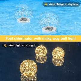 DeeprBlu Pool Chlorine Floater with Solar Ball Light, Floating Chlorine Dispenser for 3'' Chlorine Tablets, Chlorine Tablet Floater Chemical Dispenser Easy Opening, Bromine Tablet Holder for Pool, Spa