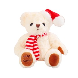 20cm Christmas Suffed Plush Bear Teddy Toy,White Scarf Christmas Hat Stuffed Teddy Bear Plushies Dolls Christmas Soft Toy 8" Christmas Teddy Bear Plush Toy Xmas Gifts for Kids Xmas Home Decor