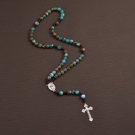 Catholic Rosary Brown Blue Acrylic Pearl Beads Rosary Catholic Necklace Rosary Beads with Stainless Steel Medal and Crucifix Cross First Communion Gifts for Women