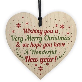 RED OCEAN Merry Christmas New Year Handmade Wooden Heart Perfect For A Friend Family or Neighbour