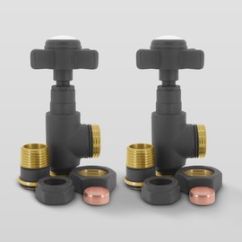 VANCOCO Angled Traditional Radiator Valve (Pair) - Traditional Chrome Radiator Valves with Cross Handwheel Suitable for Heated Towel Rails or Central Heating Systems （Anthracite）